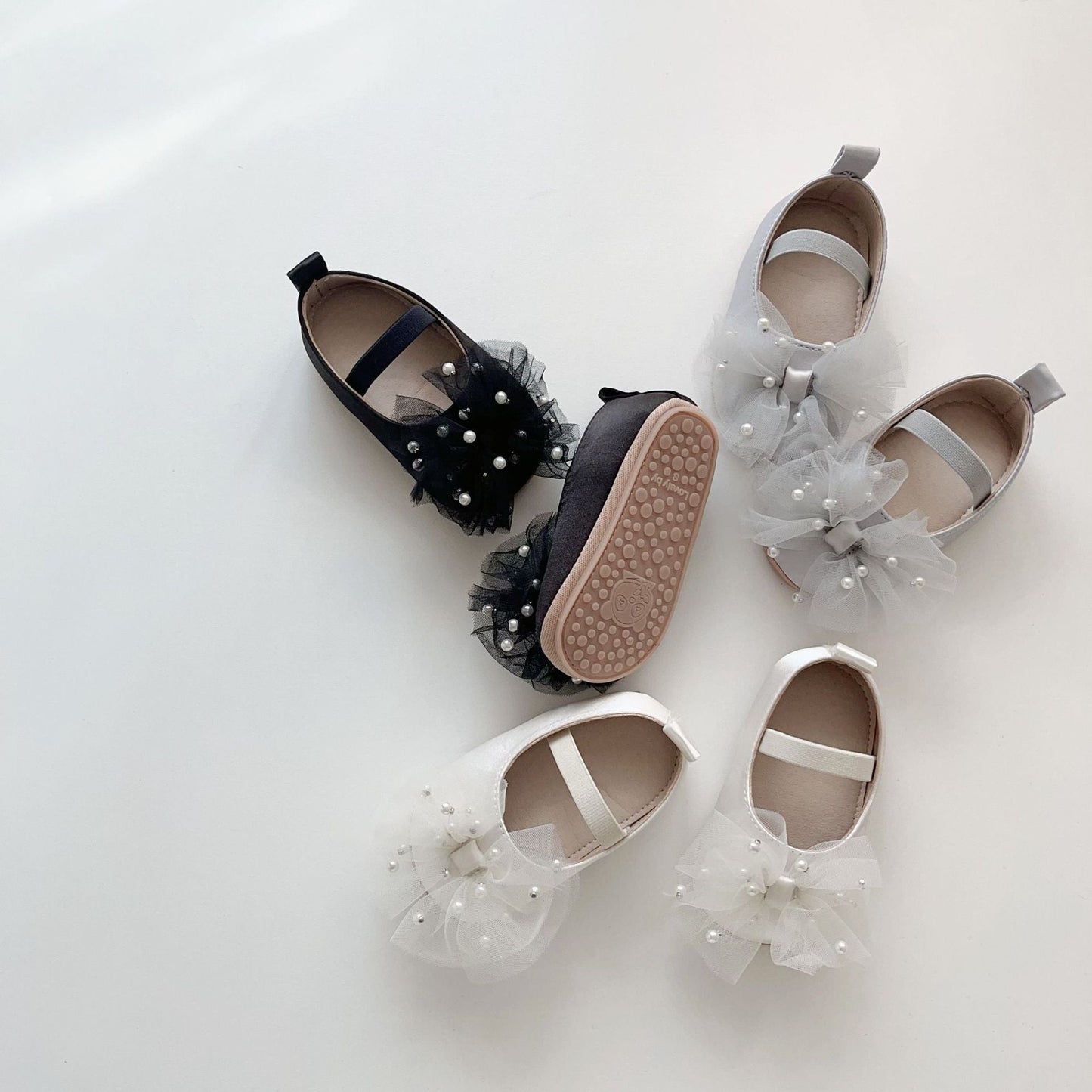 Spring and Summer Baby Girl Fashion Beaded Tulle Patchwork Toddler Soft-Sole Anti-slip Walking Shoes