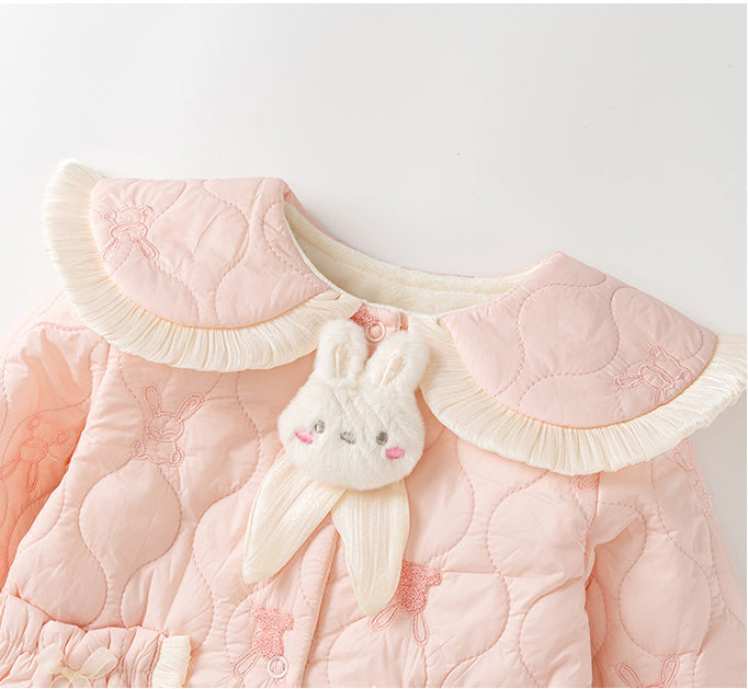 Baby Girl Rabbit Cartoon Style Home Clothes Peter Pan Collar Romper