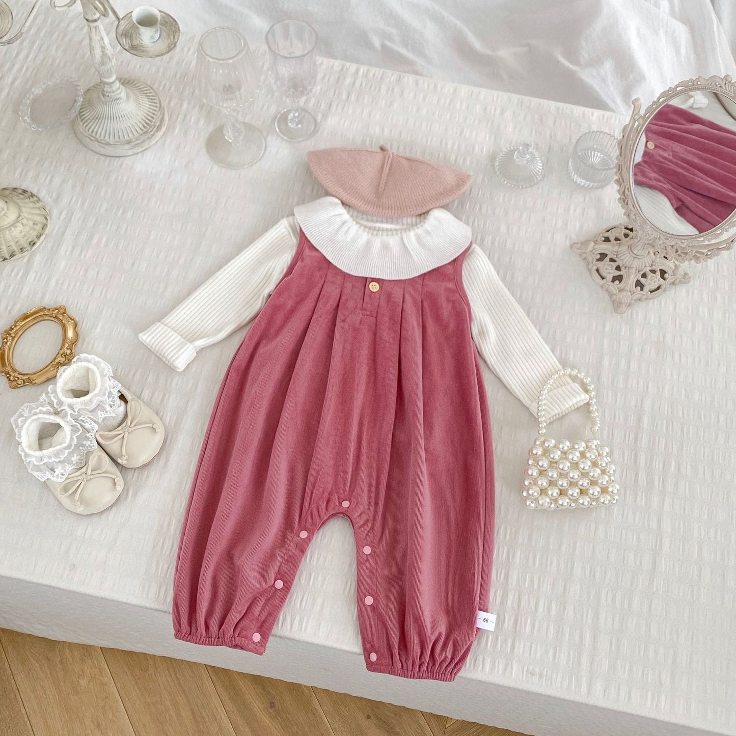 Arrival Autumn Baby Girls Long Sleeves Solid Color Knitted Top and Pink Overalls β Clothing Set
