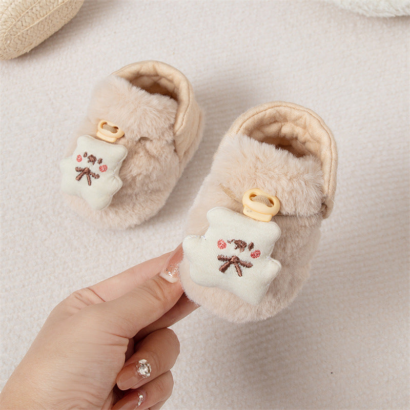 Winter Arrival Baby Animals Cartoon Pattern Anti-slip Fleece-lined Toddler Cotton Shoes