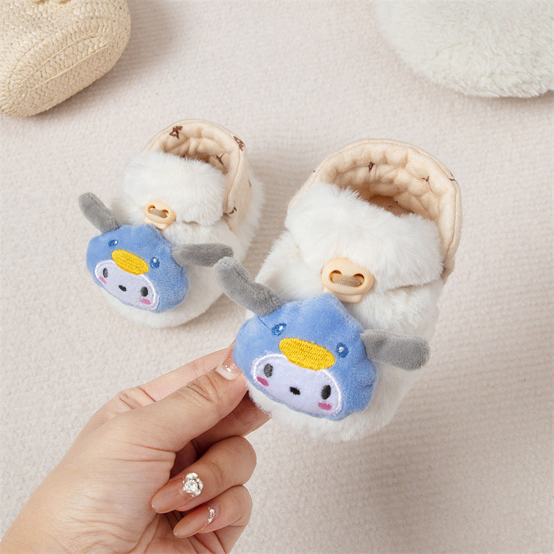 Winter Arrival Baby Animals Cartoon Pattern Anti-slip Fleece-lined Toddler Cotton Shoes