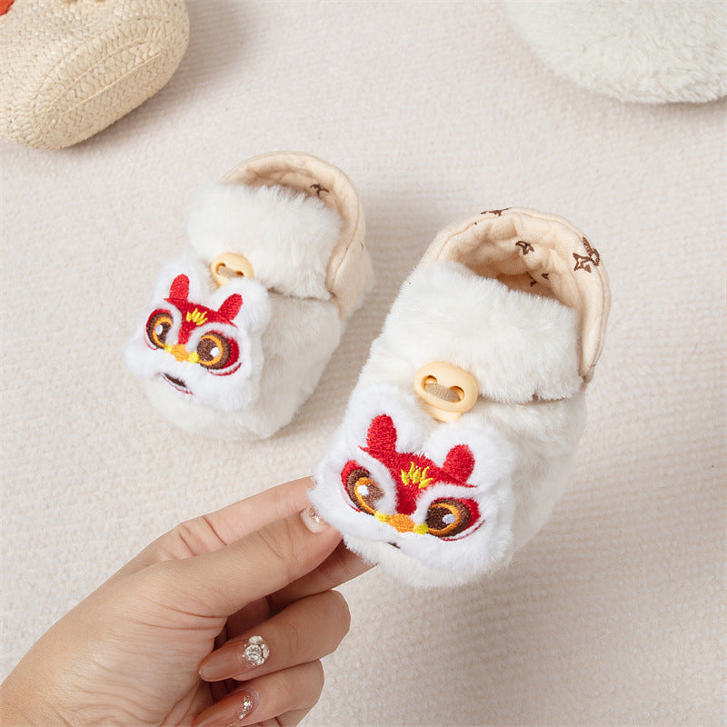 Winter Arrival Baby Animals Cartoon Pattern Anti-slip Fleece-lined Toddler Cotton Shoes