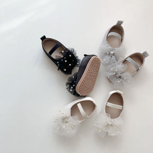 Spring and Summer Baby Girl Fashion Beaded Tulle Patchwork Toddler Soft-Sole Anti-slip Walking Shoes