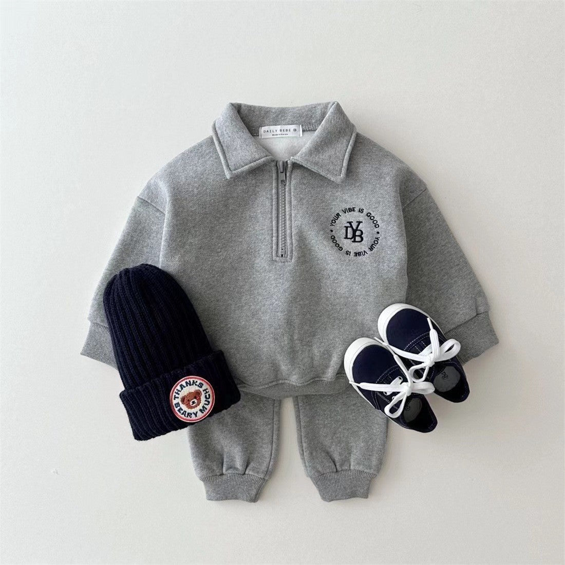 Winter and Autumn Kids Unisex Casual Letter Logo Long Sleeves Zip-up