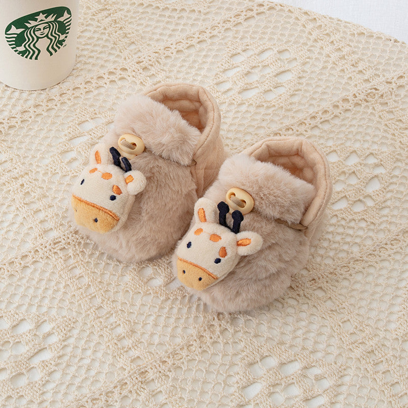 Winter Arrival Baby Animals Cartoon Pattern Anti-slip Fleece-lined Toddler Cotton Shoes