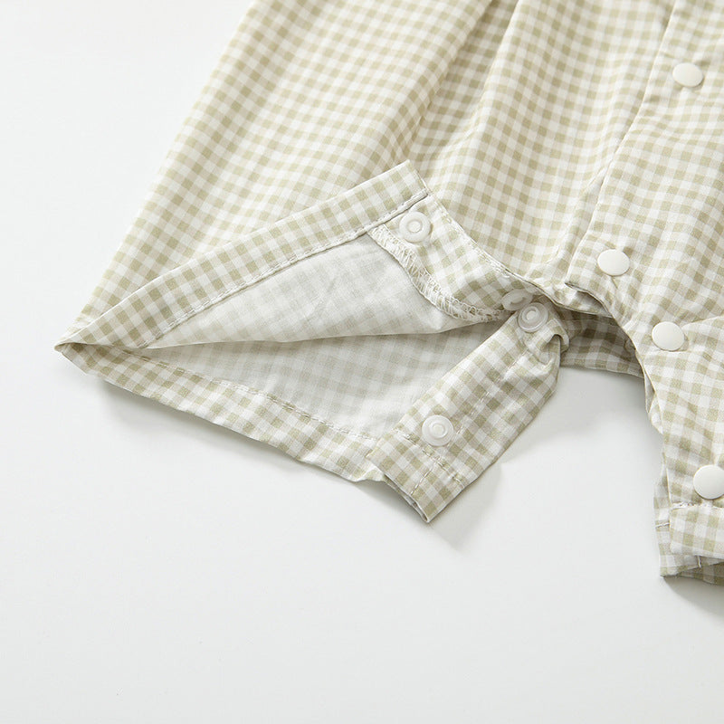 Summer Arrival Baby Boys Short Sleeves Cute Plaid Pattern Rompers