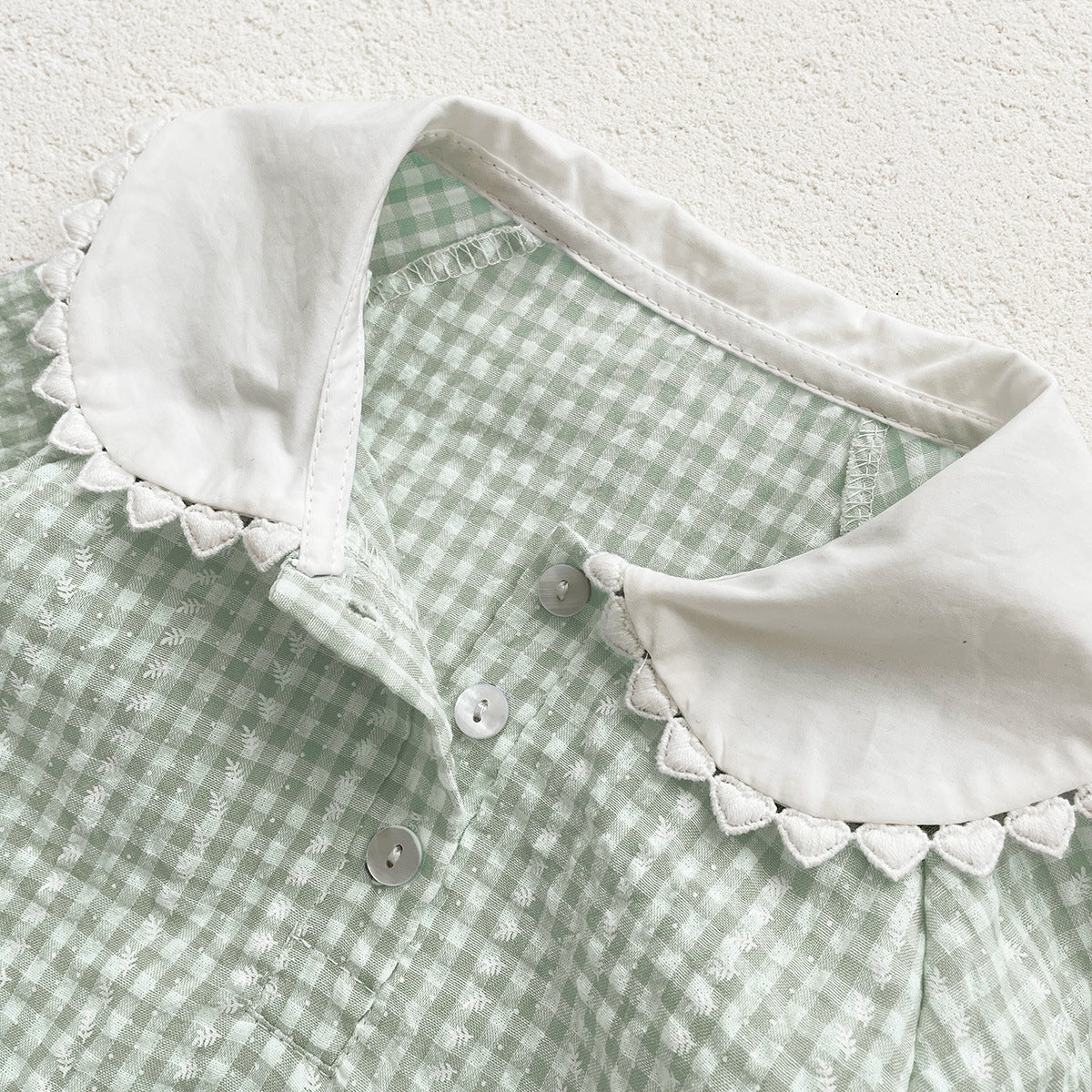 Spring New Arrival Baby Girls Green Plaid Onesie