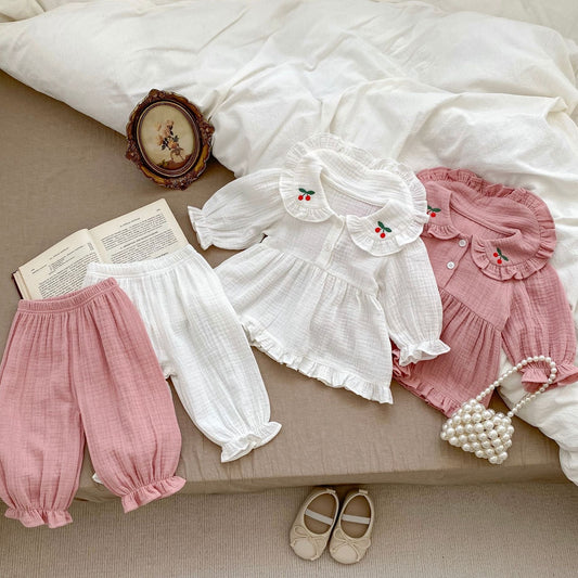 Embroidered Design Doll Neck Simple Style Home Clothes