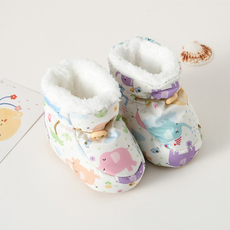 Winter Arrival Baby Animals Cartoon Pattern Anti-slip Fleece-lined Toddler Cotton Shoes