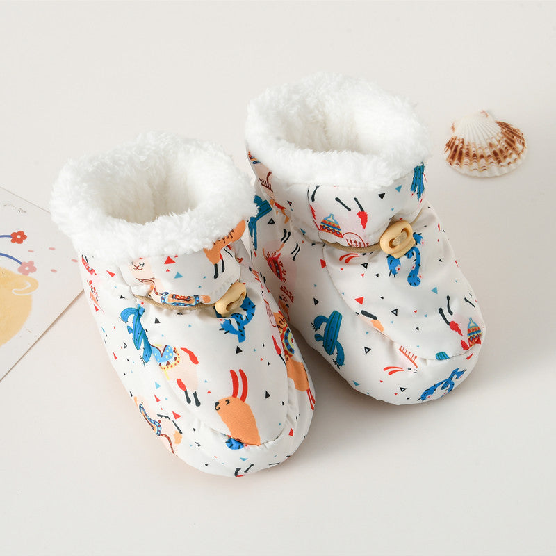 Winter Arrival Baby Animals Cartoon Pattern Anti-slip Fleece-lined Toddler Cotton Shoes