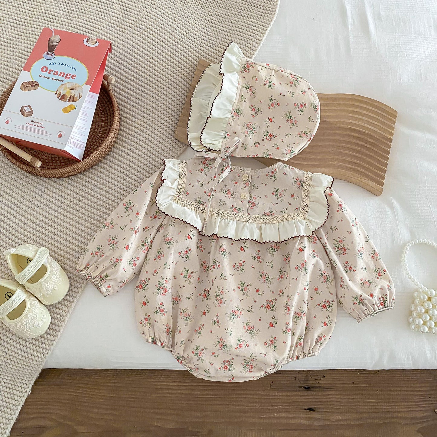 New Arrival Baby Floral Onesie For Girls With Hat