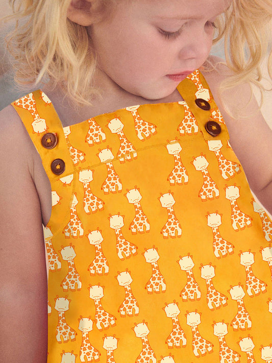 New Design Summer Girls Sleeveless Giraffe Print Yellow Strap Dress