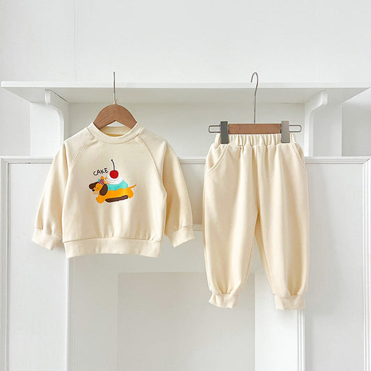Spring and Autumn Kids Unisex Cute Cartoon Pattern Long Sleeves Top Pullover and Pants clothing Set