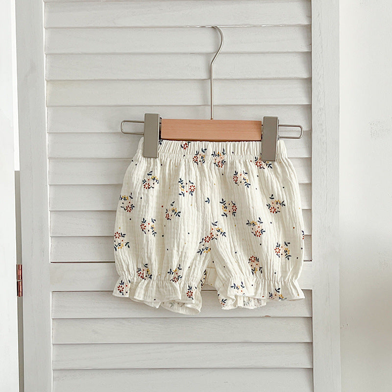 Summer Hot Selling Baby Girls Sleeveless Floral Pattern Strap Top Dress And Shorts Clothing Set