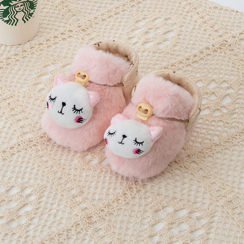 Winter Arrival Baby Animals Cartoon Pattern Anti-slip Fleece-lined Toddler Cotton Shoes