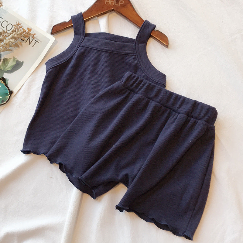 Baby Girl Solid Color Sleeveless Vest With Shorts Sets