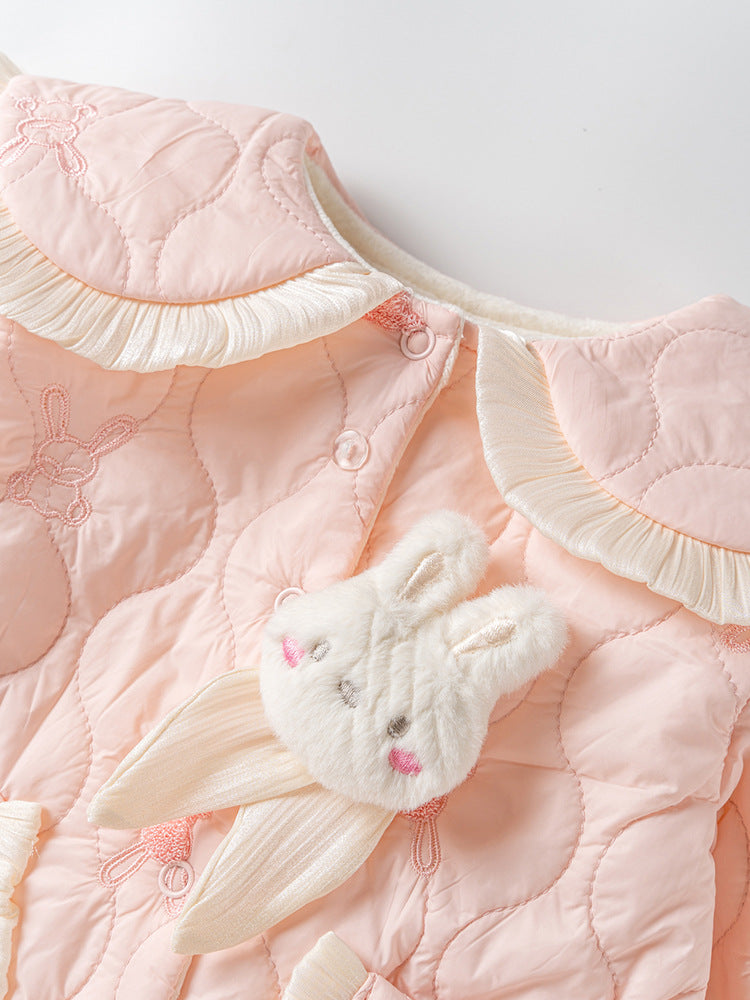 Baby Girl Rabbit Cartoon Style Home Clothes Peter Pan Collar Romper