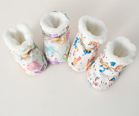 Winter Arrival Baby Animals Cartoon Pattern Anti-slip Fleece-lined Toddler Cotton Shoes