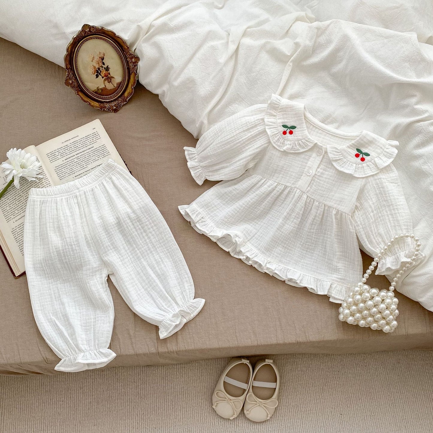 Embroidered Design Doll Neck Simple Style Home Clothes