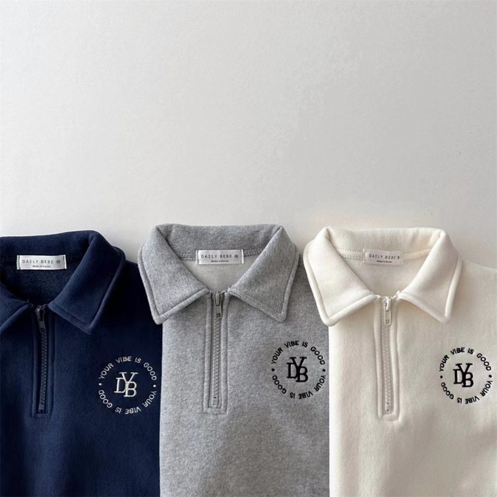 Winter and Autumn Kids Unisex Casual Letter Logo Long Sleeves Zip-up