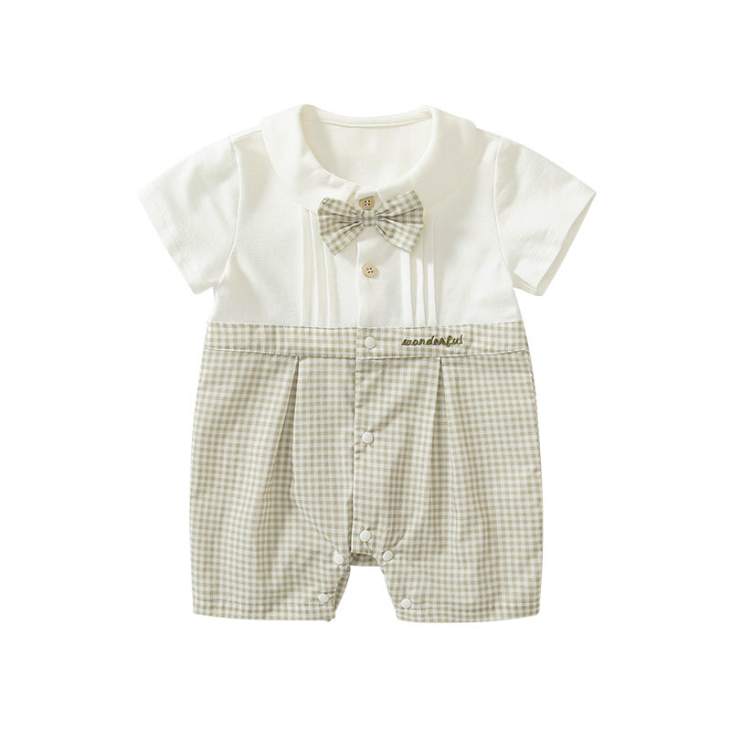 Summer Arrival Baby Boys Short Sleeves Cute Plaid Pattern Rompers