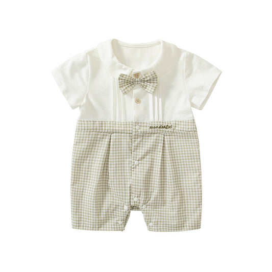 Summer Arrival Baby Boys Short Sleeves Cute Plaid Pattern Rompers