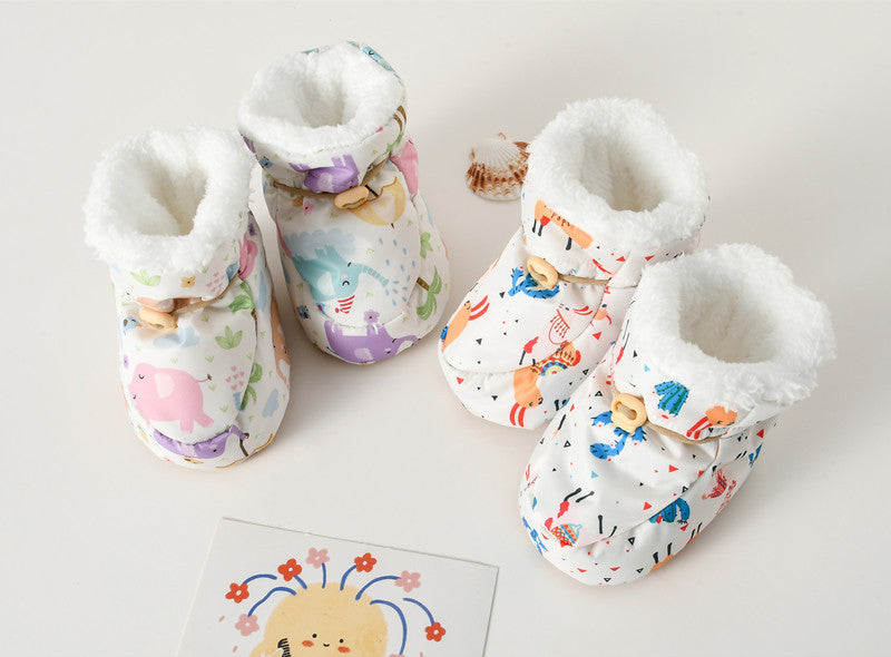 Winter Arrival Baby Animals Cartoon Pattern Anti-slip Fleece-lined Toddler Cotton Shoes