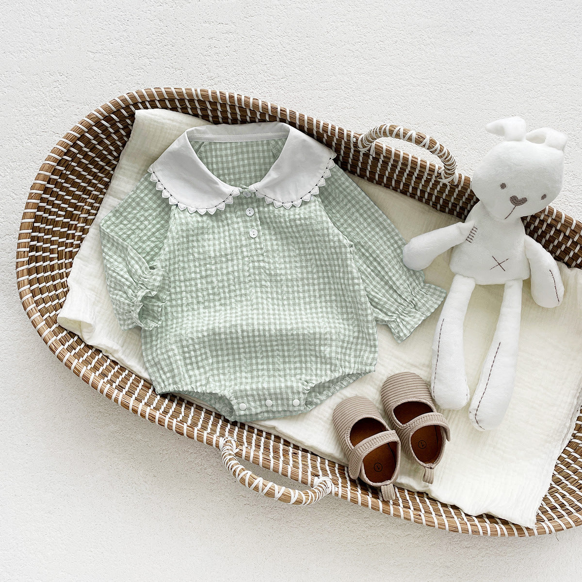 Spring New Arrival Baby Girls Green Plaid Onesie