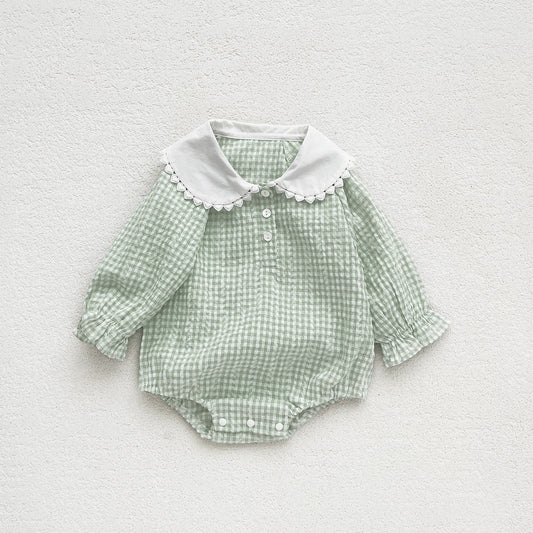 Spring New Arrival Baby Girls Green Plaid Onesie