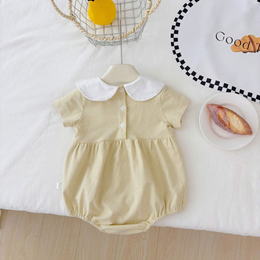 Summer Arrival Baby Girls Cute Short Sleeves Animals Embroidered Pattern Onesies with Peter Pan Collar