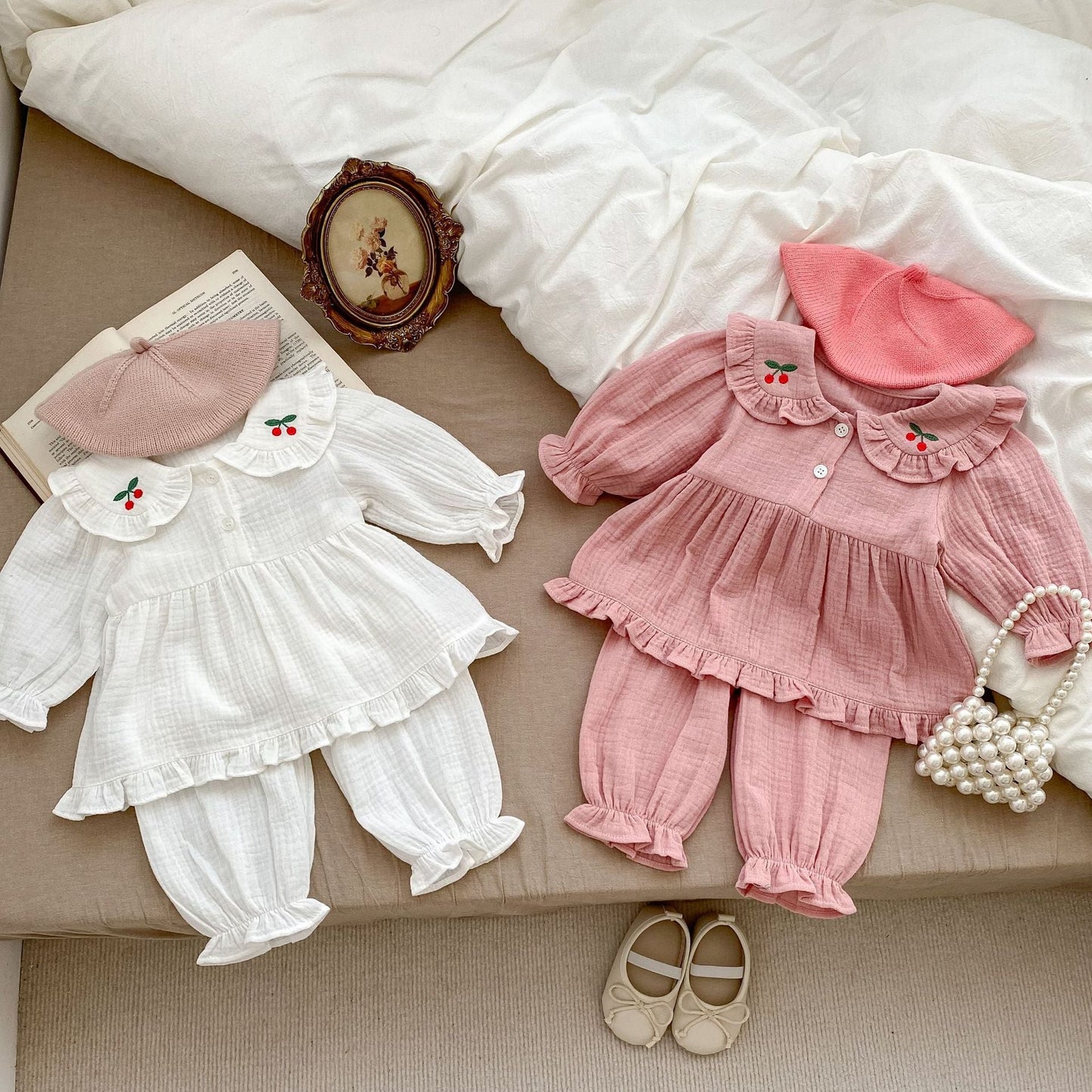 Embroidered Design Doll Neck Simple Style Home Clothes