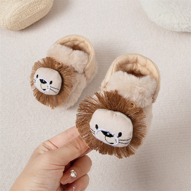 Winter Arrival Baby Animals Cartoon Pattern Anti-slip Fleece-lined Toddler Cotton Shoes