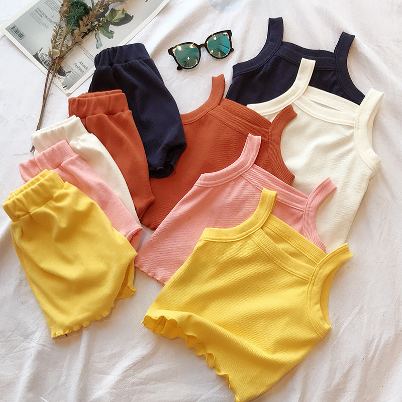 Baby Girl Solid Color Sleeveless Vest With Shorts Sets